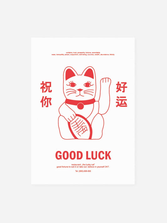 Postcard 'the lucky cat' red