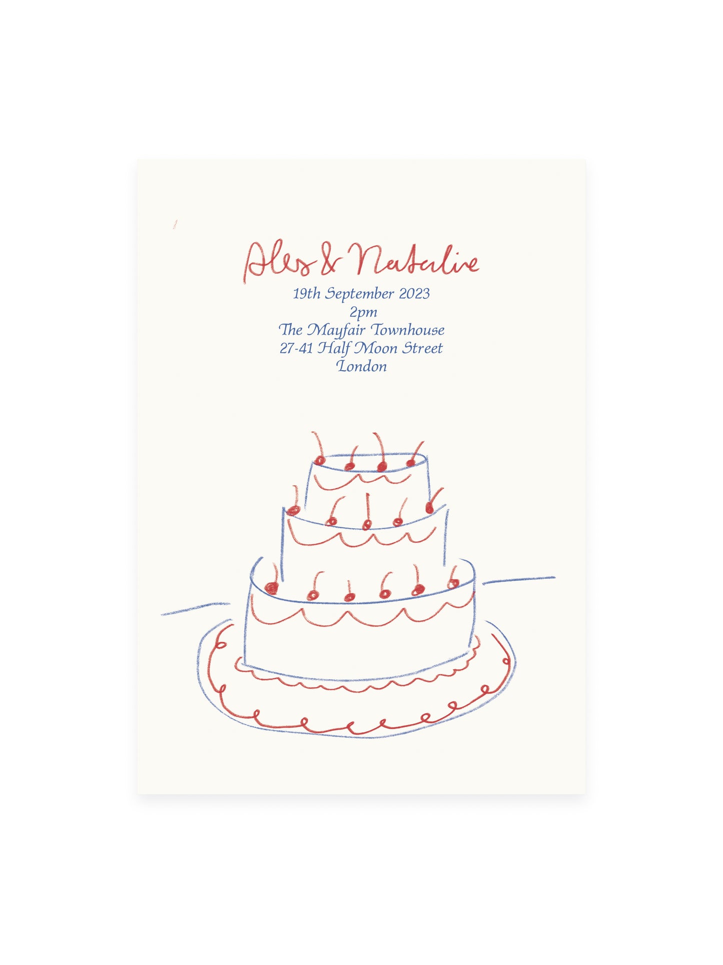 Personalized Wedding Invitation Red Blue (Risography)