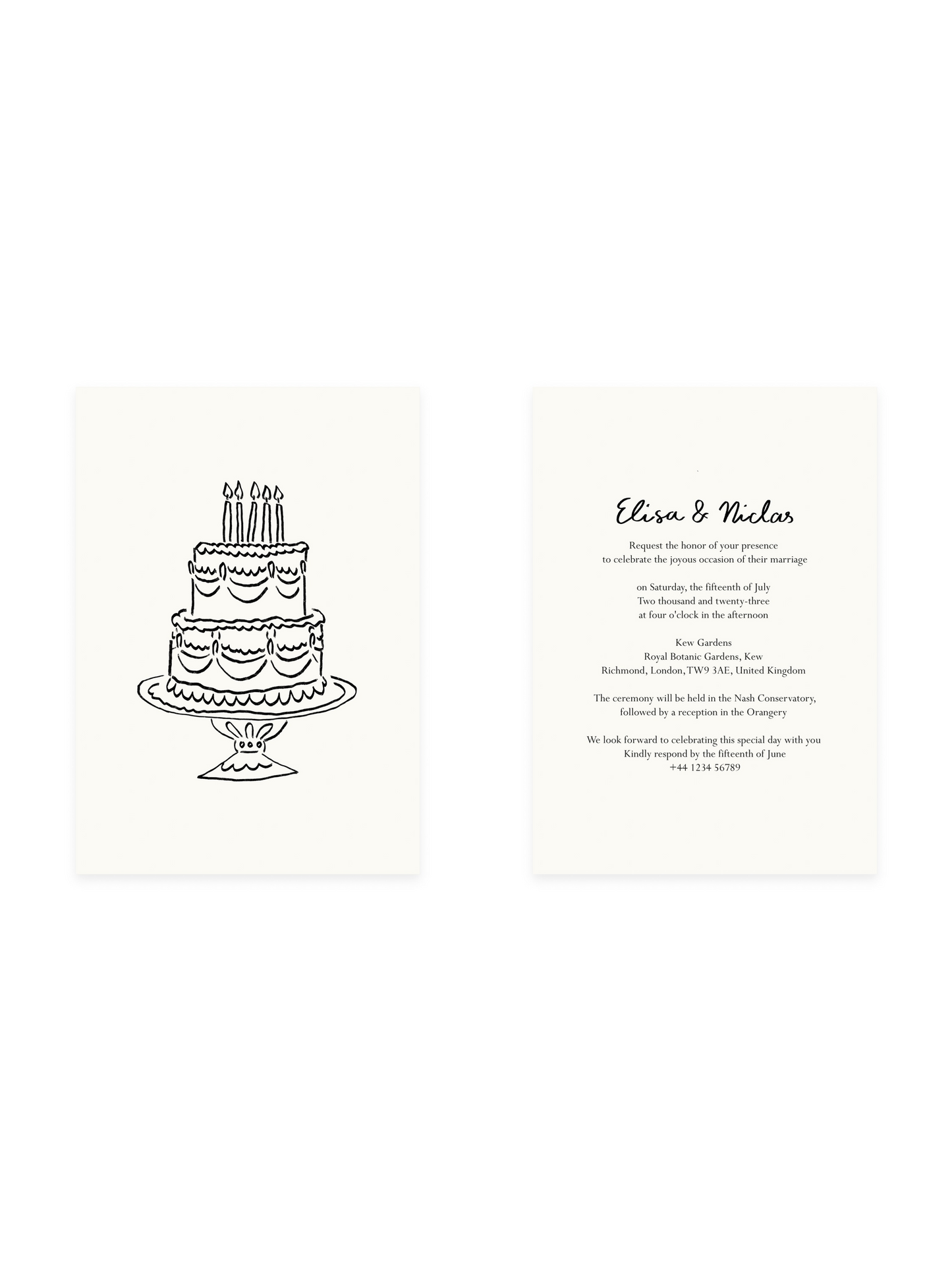 Personalized wedding invitation 'Cake' (Risography)